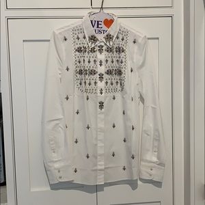 White jcrew button up with gem details